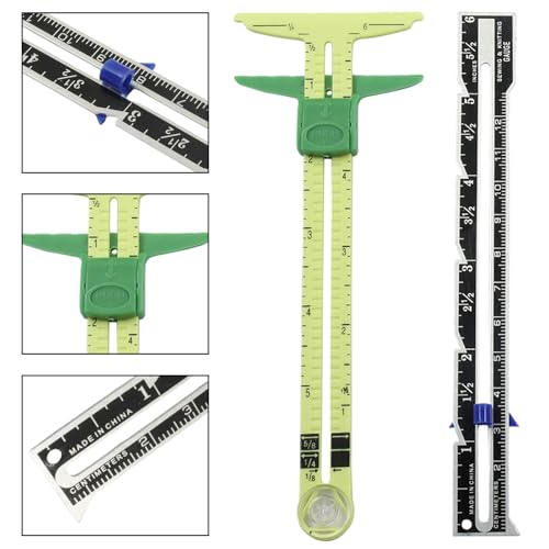 Kyuionty Sewing Gauge Ruler Set, 2 Pcs Tools with Chalk Pins | 1/8-Inch Markings For Accuracy, T-Shape Design For Garment Quilting, Compact For Carry, Plastic And Aluminum Body - color: 5 Pcs Kit