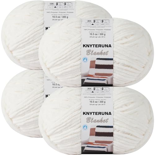 #6 Super Bulky Blanket Yarn for Crocheting - 4 Skeins(Each 10.5oz/300g, 220yds/201m), Chunky Chenille Thick Plush Big Soft Yarn for Crocheting Knitting Blankets, Cream - color: Cream