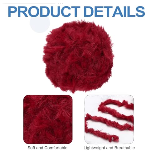 PATIKIL 35 Yards Faux Fur Yarn, 2 Skeins Fuzzy Yarn Crochet Fluffy Soft Chunky Polyester Plush Fur Eyelash for Crocheting Knit Blanket Rug Sweater Scarf Hat Bear Craft, Dark Red - color: Dark Red, size: 35 Yards