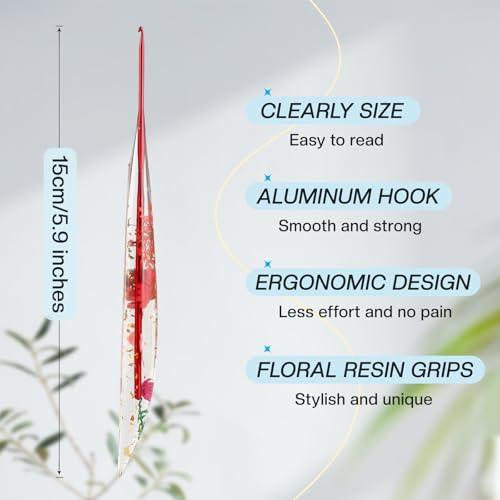 2.0mm Crochet Hook, Ergonomic Crochet Hooks with Floral Resin Grips | Stylish and Unique Knitting Needles ,Crochet Needles for Beginners, Arthritic Hands and Professional - size: 2.0mm