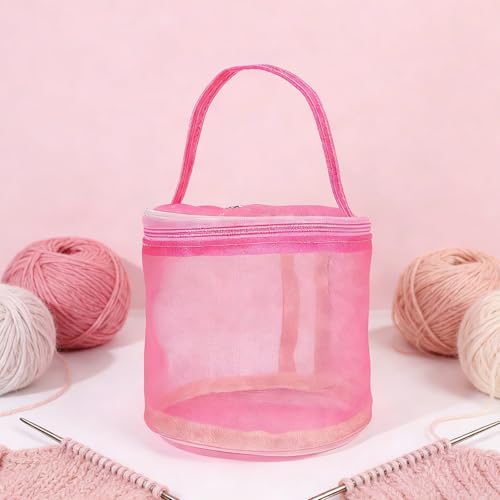 Mesh Crochet Bag Organizer, Large Capacity Yarn Storage Holder for Knitting and Crocheting, Pink - color: pink