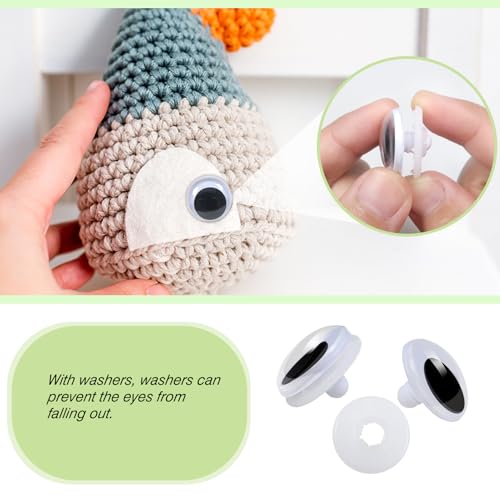 TOAOB 30pcs Wiggle Googly Eyes Plastic Safety Eyes 15mm 18mm 20mm 23mm Round Craft Eyes with Washers for DIY Arts Crafts Stuffed Animals Amigurumis Bears Dolls Making