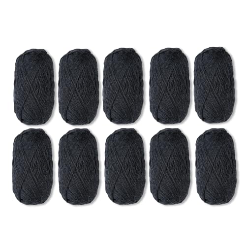 Knit Picks Wool of the Andes Black 100% Wool Yarn Pack for Knitting | 10 skeins (500g total) of soft worsted weight crocheting yarn in Onyx Heather color, good for felting. - color: Onyx Heather