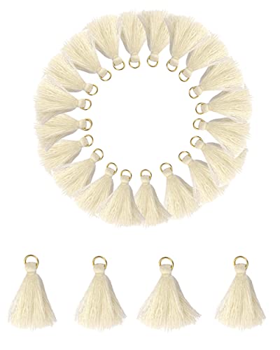 MSCFTFB 100 Pieces Mini Tassels Mala Tassel Kit with Jump Rings for Earring Necklace Jewelry Making Garland Keychain Charms Crafts Decorations(Beige) - color: Beige