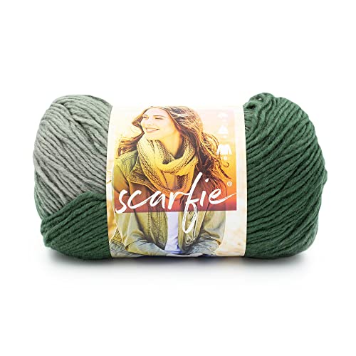 Lion Brand Yarn Scarfie Yarn for Knitting and Crocheting, Evergreen/Pearl Grey, 1 Pack | Bulky Acrylic Wool Blend Knit & Crochet Fiber for Self-Striping Scarves, Colorful Cardigans, Chunky Blankets, Hats - color: Evergreen/Pearl Grey, size: 1 Pack
