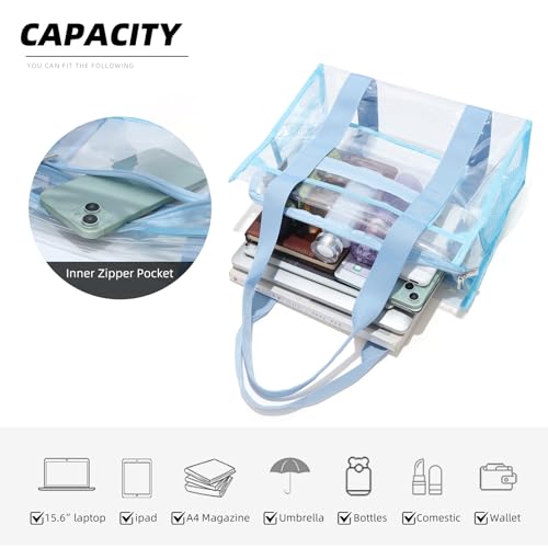 Stadium Approved Clear Bag – Clear Tote Bag For Women Men, Thick PVC Transparent Tote Bag for Concerts Sporting Events - color: Blue