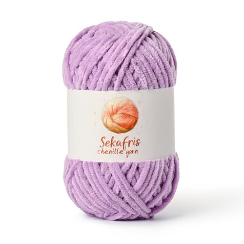 Chenille Yarn for Crocheting, Size 5 Bulky,Light Purple | 100g/131yds Soft Chunky Velvet Yarn for Crochet and Knitting,Fluffy Baby Yarn for Amigurumi,Blankets and DIY Crafts. - color: Light Purple