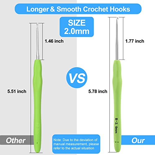 Vodiye 10pcs Crochet Hooks, Professional Extra Long 2mm, Ergonomic Handle, Crochet Needle for Beginners & Experienced Lovers - size: 10pcs - 2mm