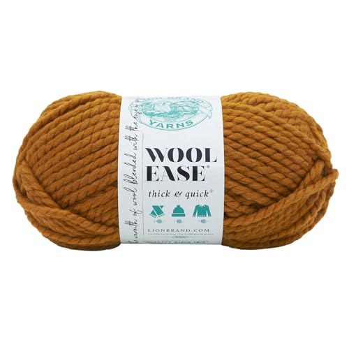 (1 Skein) Lion Brand Yarn Wool-Ease Thick & Quick Bulky Yarn, Butterscotch, 261 Foot (Pack of 1) | Super Bulky Wool Acrylic Blend Fiber for Soft Hats, Sweaters, Chunky Blankets, Yarn for Crochet, Knitting, Crafts, Weaving - color: Butterscotch, size: 1 Pa