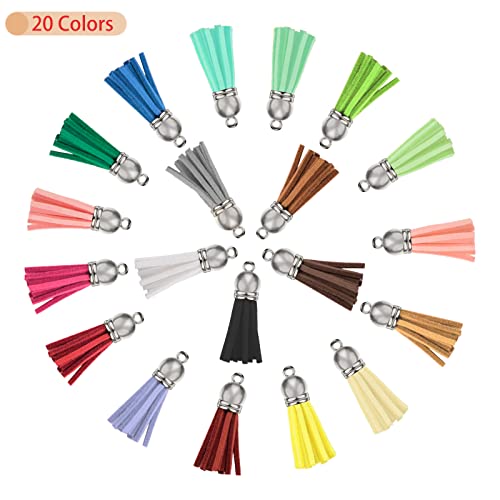 Happer 60 Pieces Leather Tassel Bulk for Keychain Key Rings and Jewelry Making, 20 Colors