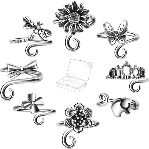 8 PCS Crochet Rings Sunflower Crown Cat Dog Butterfly Four-Leaf Clover Adjustable Yarn Tension Ring Knitting Tools Supplies Crochet Gifts for Crocheters - color: Sunshine Garden Crochet Rings Set