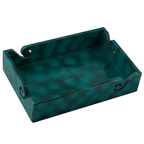Hind Handicrafts Solid Handmade Crafted Wooden Portable Antique Yarn Storage Bowl Tray - Holder for Knitting Crochet Hook Accessories - Multipurpose Organiser (Aqua Marine, 12" x 8" x 2.5") - color: Aqua Marine