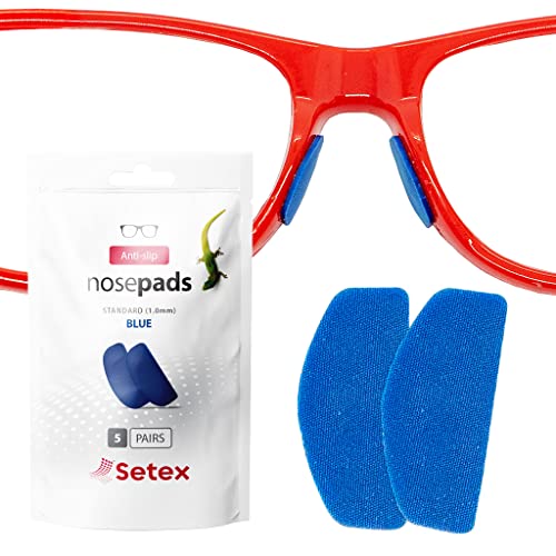 Setex Gecko Grip 1.0mm Anti Slip Nose Pads for Glasses, 5 Pair, Blue | Each Non Slip Nose Pad Has 2,500 Gecko Inspired Micro Fibers, Secures Glasses in Wet, Sweaty and Oily Conditions, Made in USA - color: 5 Blue Pairs