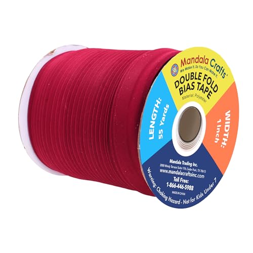 Mandala Crafts 55 Yds 1 Inch Burgundy Double Fold Bias Tape for Sewing | Machine Washable Binding Tape for Quilting, Hemming, Seams, Fabric Piping, All Fabrics & Denim, Indoor & Outdoor - color: Burgundy, size: 1 Inch 55 Yards