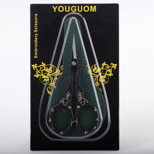 YOUGUOM Sewing Embroidery Scissors with Cover, Crochet Snips | Small, Sharp, Precision, Left/Right Handed, DIY Tool Kit, for Craft, Needlework, Cross Stitch, Yarn, Detail, Threading, Black - color: Golden Black