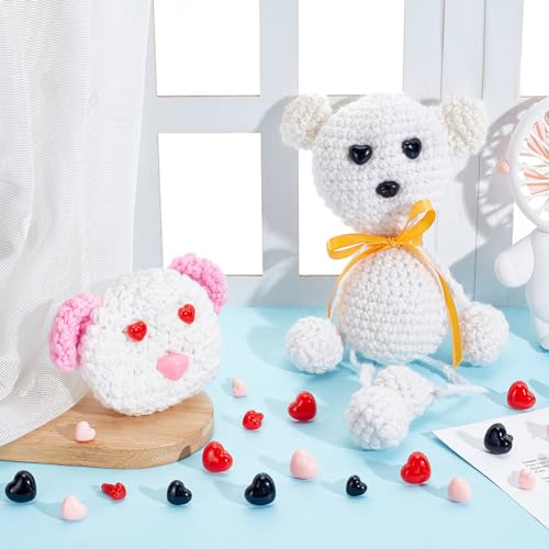 AHANDMAKER 120Pcs Heart Safety Noses Crochet Stuffed Animals Nose Crochet Noses with Washers Animal Crochet Noses 7mm to 20mm for Puppet Plush Craft Accessories