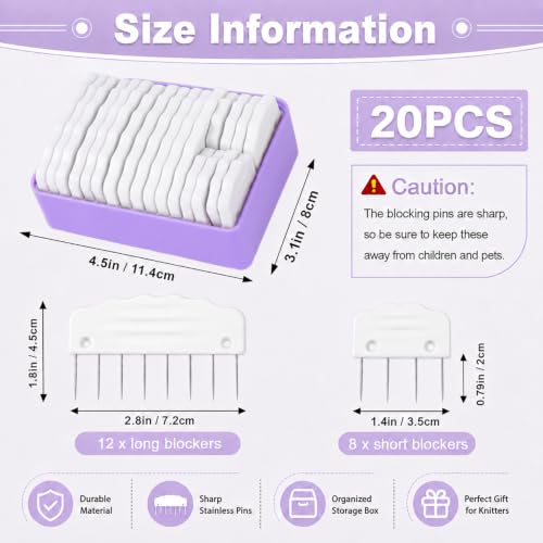 20pcs Knit Blocking Pin Kit, Knit Blockers Combs for Crochet Knitting Blocking Board Mats, Knit Blocking Pins for Crochet Projects Sewing Lace Needlework Projects Tool (White) - color: White