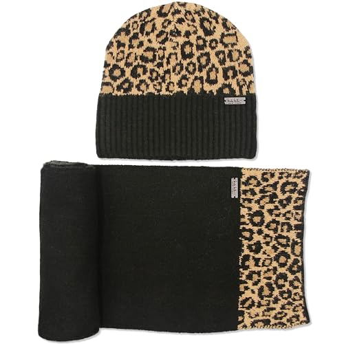 Nicole Miller New York Women's Hanging Scarf and Beanie Hat Set - color: Leopard