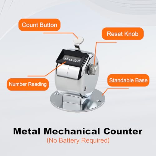 Stitch Counters for Knitting and Crocheting, Metal Knitting Row Counter | Hand Tally Clicker Counter, Battery-Free Counter, 4-Digit Display, Portable Finger Ring, Multi-Use Clicker (1 Pack)