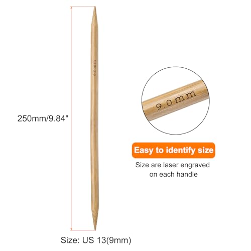 HARFINGTON 8Pcs Bamboo Knitting Needles Double Pointed Size US 13(9mm) Carbonized 10 Inch(25cm) Straight for Handmade Creative DIY Knitting Craft Yarn - size: US 13(9mm)