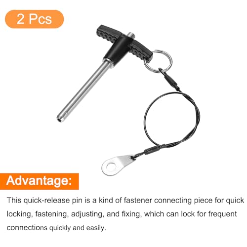 uxcell 2Pcs T Handle Lock Pins, 6mm x 50mm Usage Length Stainless Steel Push-Button Quick Release Pin - size: 6mm x 50mm
