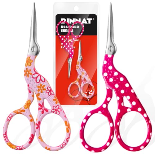 Embroidery Crafting Scissors, 3.7 Inches, 2 Pieces | Crochet Scissor,Sewing,Cross Stitch Supplies,Needlepoint accessories,cross stitch,knitting,Threading Needlework DIY Paper - color: Pink Flower + Red Dot