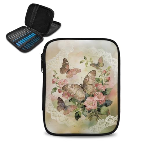 Vanideaoty Butterfly Floral Crochet Hook Case Vintage Crochet Hook Organizer Without Accessories Knitting Needle Case for Knitting Supplies Holiday Decoration - color: Butterfly Floral Vintage