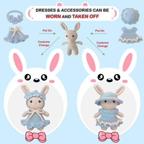 LoopMap Amigurumi Crochet Kit for Beginners with Removable Dress & Video Tutorials, DIY Bunny Making Kit Includes Premium Yarn & Tools, Creative Gift for Adults Teens (Blue) - color: bunny-blue