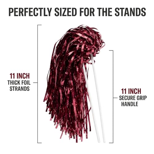 Anderson's Metallic Maroon Foil Textured School Spirit Shakers- Pack of 10 | Anderson's Metallic Pom Pom , For Cheerleader, Football, Basketball, Homecoming, Team Party, Dance Performance - color: Maroon