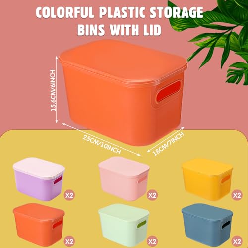 Thyle 12 Pack Pastel Colorful Plastic Storage Bins with Lids 7 Quart Toy Storage Box Stackable Nestable Organizer Boxes with Handle and Labels for Classroom Shelf Bedroom Desktop Toys School Supplies - color: Macaron Color