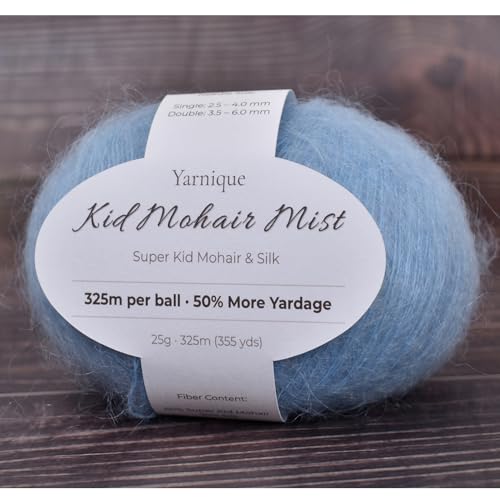 Kid-Silk Mohair Yarn, Lace Weight, 4 Balls 100g, 1420 yds | Yarnique Fine Lace Yarn | Smooth Knitting & Crochet | Light Fabric (14 Sky Blue) - color: 14 Sky Blue