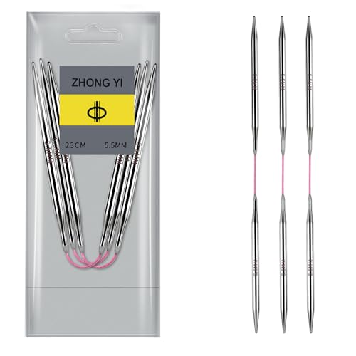 Soosui 5.5mm Circular Knitting Needles US9 |3-Pack 9-inch (23cm) Double-Pointed Flexible Circular Needles, 3cm Cable, Durable and Smooth for Sweaters, Socks, Hats, and Other DIY Knitting Projects. - size: 5.5mm/US9
