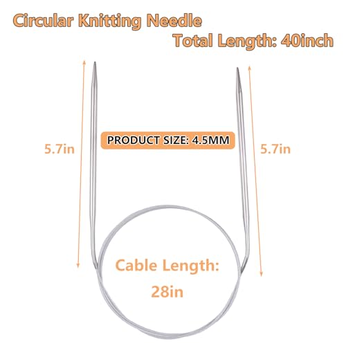 Hobekoee Circular Knitting Needle 40 inch (100cm),Size US 7 (4.5mm) Stainless Steel Round Knitting Needles for Smoothly Knit Blanket,Sweater,Coaster,Socks - size: US 7(4.5mm)