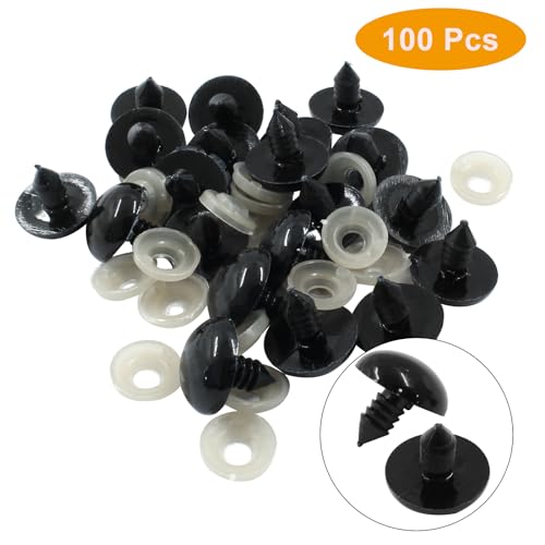 Hitefu 100 Pieces Large Safety Eye 18mm 0.7" Black Plastic Doll Eye | With Washer, Solid Craft, For DIY Puppet Crafts, Teddy Bear Amigurumi Making Supplies