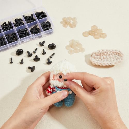 SUPERFINDINGS 250Pcs Safety Eyes and Noses with Washers 5 Size 6/8/11/14/17mm Resin Craft Doll Eyes Oval Plastic Bear Eyes and Noses for Stuffed Animals Amigurumi Craft Doll Teddy Bear Supplies