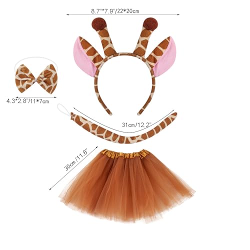 Giraffe Costume Tutu Skirt Set Animal Headband Nose Tail Fancy Outfit Props - color: 4 Pcs Set