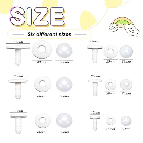 TOAOB 36 Set Doll Joints Assorted Size White Plastic Animal Joints Bear Making Accessories for Doll Making Limbs and Head Joints