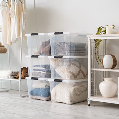 IRIS USA 6-Pack 40 Quart Storage Bins with Lids, Clear | Transparent design makes contents easy to find. Perfect for moving, blankets, clothing, and garage storage. Nestable design - color: Clear, size: 40 Qt, style: 6 Pack