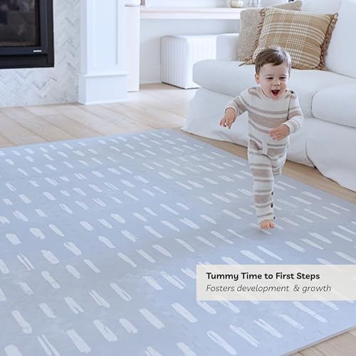 Little Landings Baby Play Mat for Floor - Shoreline (6x8ft) - Interlocking EVA Foam Play Mat Tiles for Babies & Toddlers, Non-Toxic Playmat for Tummy Time, Crawling & Playroom - Rug-Look Design - color: Shoreline - Misty Blue, size: 6x8 ft
