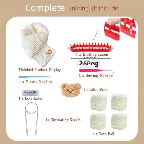 Yarniss Knitting Loom Kits，Knitting Scarf Kits with White Yarn - color: White