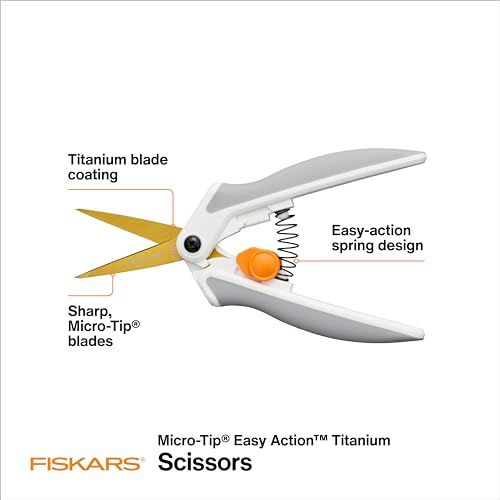 Fiskars 6" Easy Action Micro-Tip Titanium Detail Fabric Scissors | No. 5 Durable Titanium Blades, Precise Sharp Cuts on Fabric, Easy Action Spring-Assisted Handle, Crafting Supplies, SoftGrip - style: Micro-Tip Titanium Easy Action