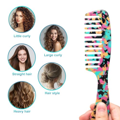 Large Wide Tooth Hair Comb Tortoise Shell Comb for Thick Curly Hair | Cellulose Acetate Hair Detangling Comb Round Tooth for Women Men or Kids, Anti-Static Wet or Dry, Teal - color: Teal