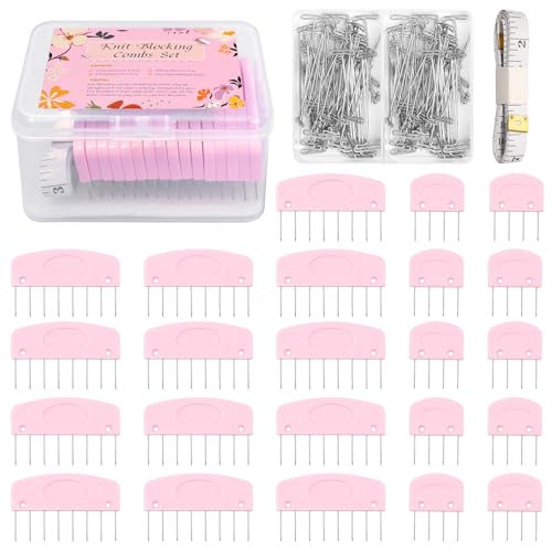 Knit Blocking Combs Pins, 20 Pcs Knit Blocking Combs | Blocking Pins, 100 Pcs T-Pins Knitter Crochet, Tape Measure Ruler, Sewing Lace or Needlework Projects