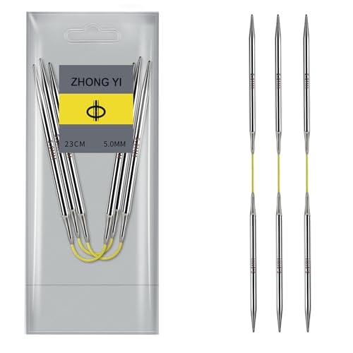 Soosui 5.0mm Circular Knitting Needles US8 |3-Pack 9-inch (23cm) Double-Pointed Flexible Circular Needles, 3cm Cable, Durable and Smooth for Sweaters, Socks, Hats, and Other DIY Knitting Projects. - size: 5.0mm/US8