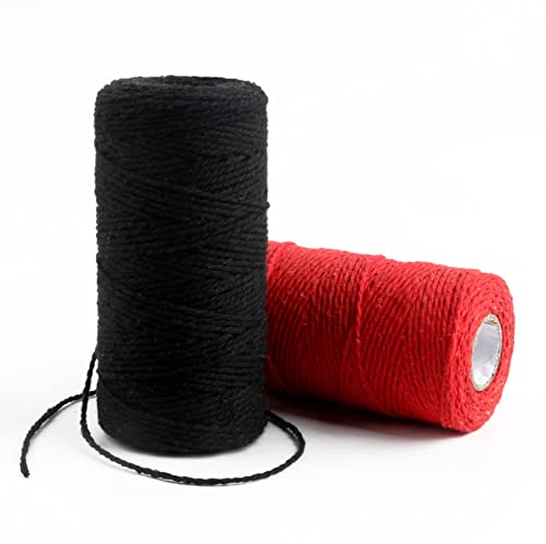 (109 Yards/1.5mm/35 Colors Optional) Macrame Cord Craft Macramé Cotton Baker Twine Craft Making Knitting Cord Rope DIY Wedding Decor Supply Christmas Wrapping String Rope (Black) - color: Black