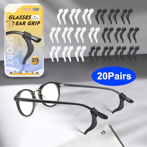 SMARTTOP Eyeglass Ear Grip-20 Pairs eye glasses ear grippers Anti-slip holders for ears,Silicone Ear Hook,glasses ear grip Retainer for Sports Glass Sunglasses Reading - color: Us-s-22a-black&clear