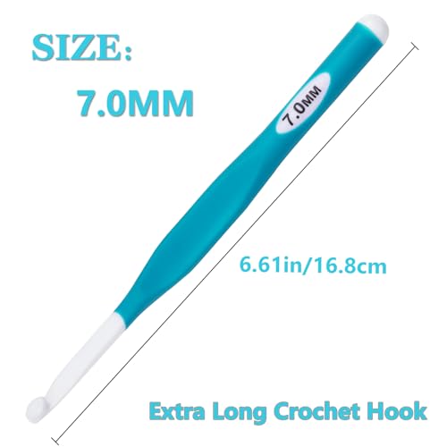 Hobekoee 7mm Crochet Hook,Extra Long Crochet Hooks with Soft Ergonomic Handle for Arthritic Hands,Multicolor Crochet Needles for Beginners and Experiencer - size: 7mm