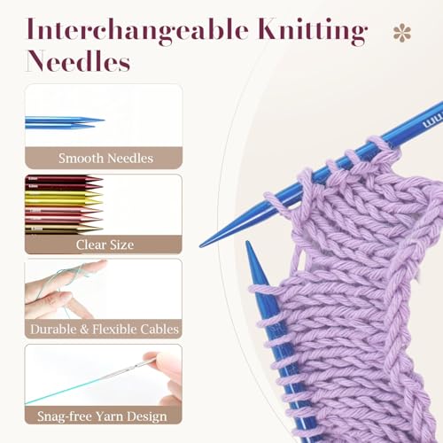 Yarniss 18 Pairs Circular Knitting Needles with Swivel Cable,US Sizes 0-15 | Aluminum Interchangeable Knitting Needles Kit with 4 Free-Memory Cables and Storage Case - color: Navy