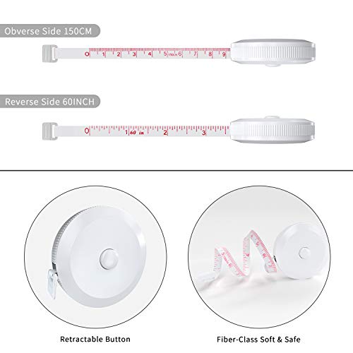 DiCUNO 10-Pack Soft Retractable Measuring Tape, 60-Inch 1.5 Meter, 10Colors | Tape for Pocket, Body Tailor Sewing Craft Cloth Tape Measure, Red/Yellow/Blue/Pink/White/Grey/Black/Green/Sky Blue/Purple - color: 10 Colors