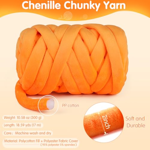 Chunky Yarn for Hand Knitting- Velvet Chenille Tube Yarns- Jumbo Yarns for Blankets, Pet Beds, Machine Washable (0.66 Lb/18.59 Yd), Easy No-Tool Arm Knitting & Crochet Project Yarn (Dark Brown) - color: Dark Brown